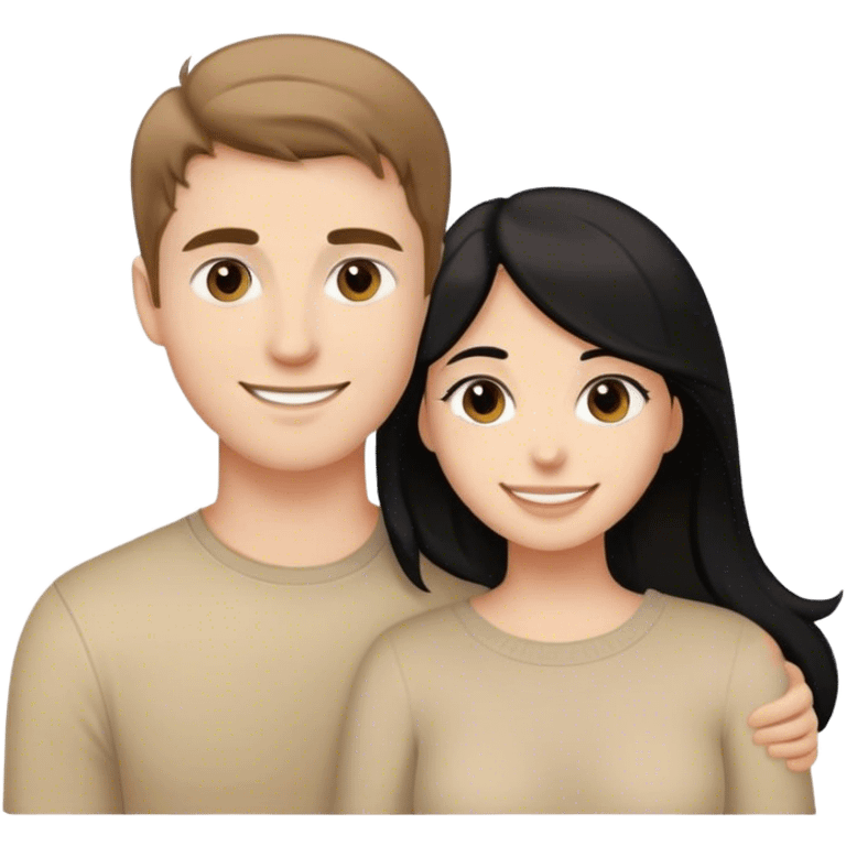 Caucasian boyfriend with light brown hair and girlfriend with black hair happy emoji