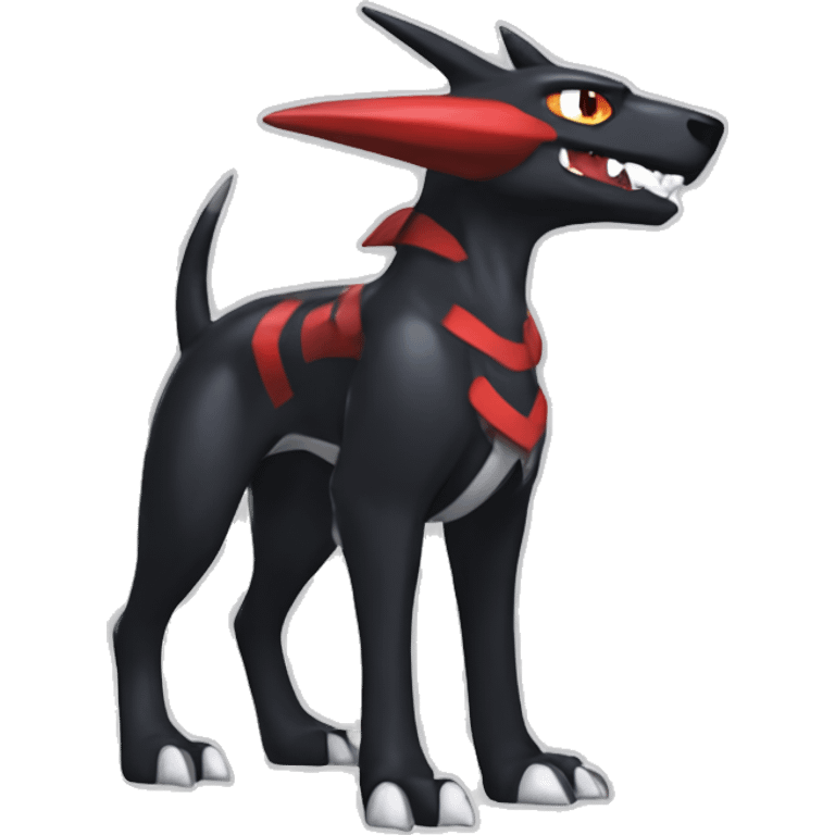 Black Cool Edgy Nargacuga-Houndoom-Garchomp Fakémon  with White and Red Edgy markings emoji