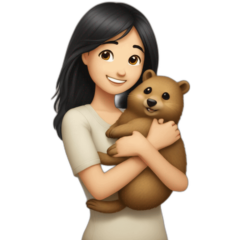 happy-girl-who-is-black-hair-and-hugging-happy-quokka emoji