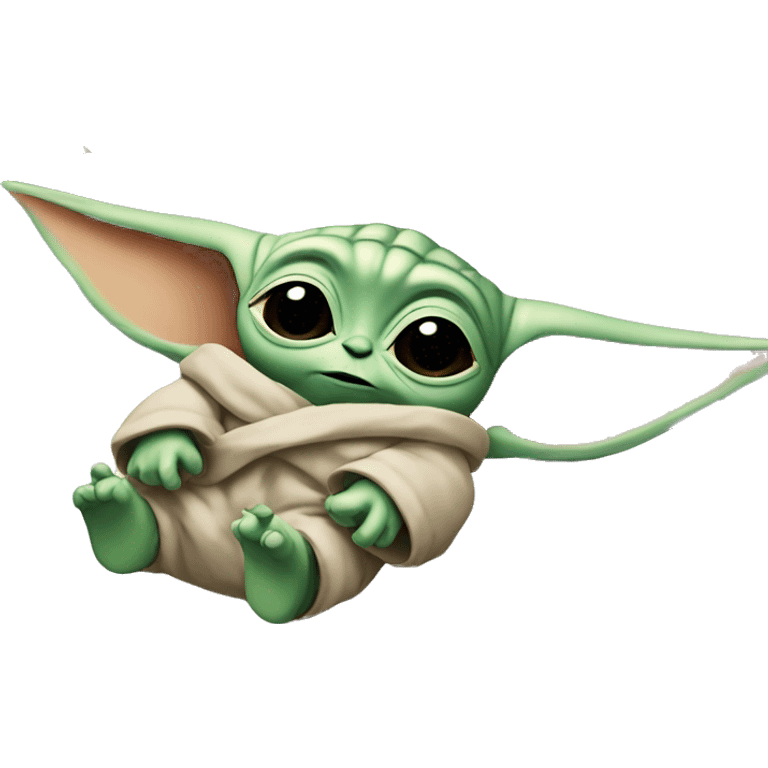 baby yoda is lying in bed with his eyes closed. Around him are flying letters ZZZZ emoji