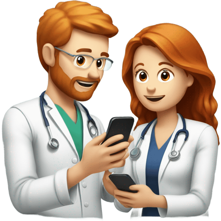 red hair nutritionist and his patient messaging smatphone emoji