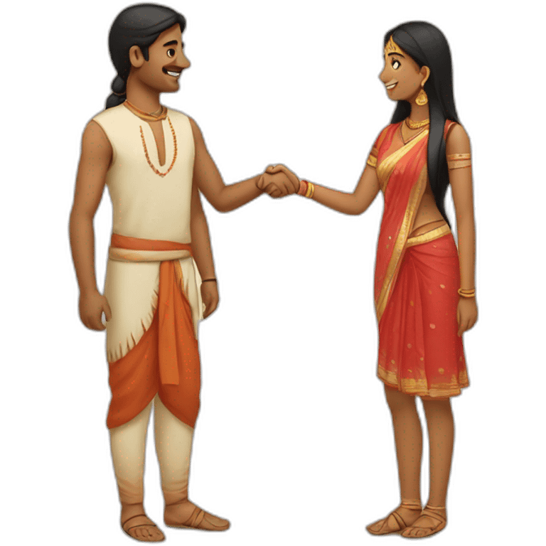 Indian man shaking hands with Indian woman emoji