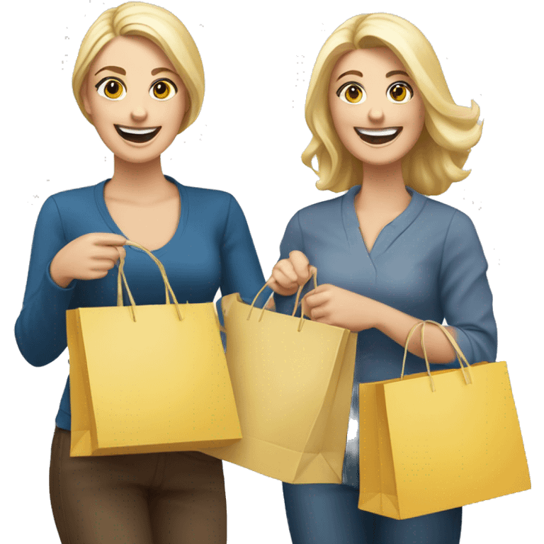 CTwo happy Caucasian women holding shopping bags in their hands, smiling and enjoying their day emoji