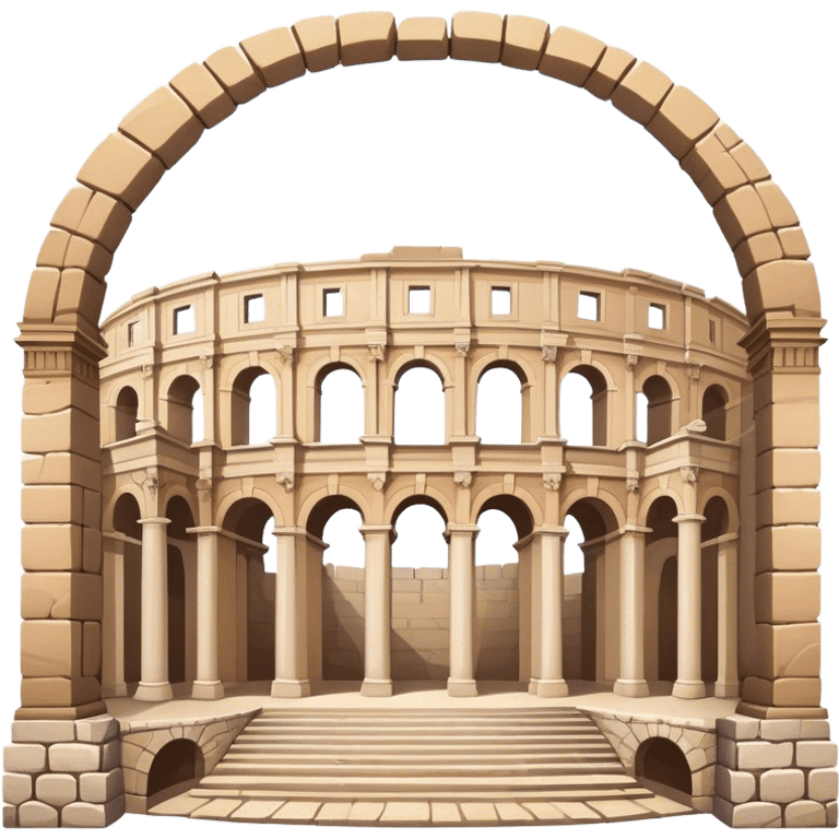 Cinematic Realistic Pula Arena Landmark Emoji, presenting the grand Roman amphitheater with towering stone arches. emoji