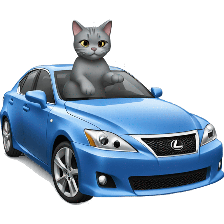 Grey cat driving a blue Lexus is 250 emoji