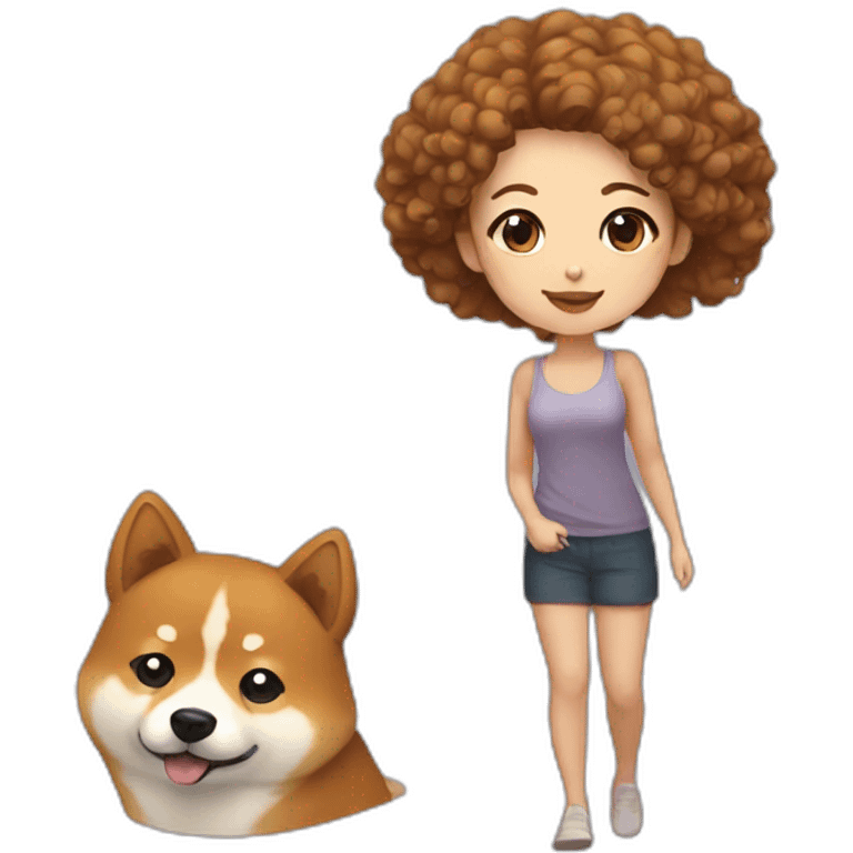 Cute Shiba-dog with a woman with brown and curly hair emoji