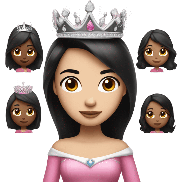 PRINCESS WITH WHITE SKIN, LONG STRAIGHT BLACK HAIR, WITH PRINCESS CROWN, WITH PINK PRINCESS CLOTHES emoji