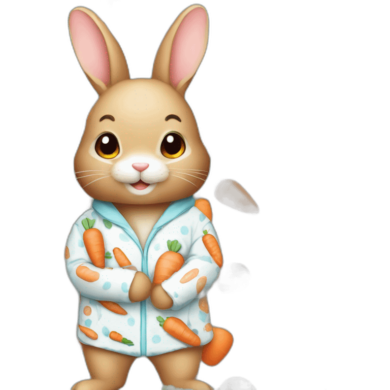 cute rabbit dressed with carrots printed on his pajamas emoji