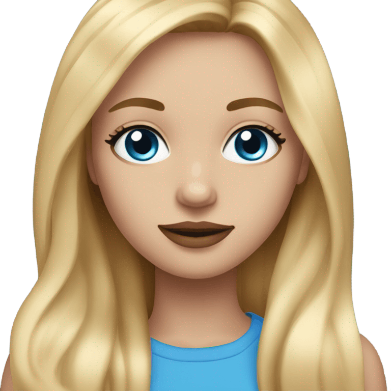 girl with long straight blonde hair, blue eyes, she wear so much make-up  emoji