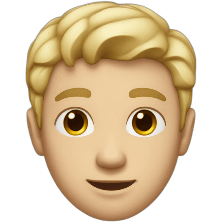 a short-haired blond man with amber eyes, dimples on his cheeks, thin lips emoji