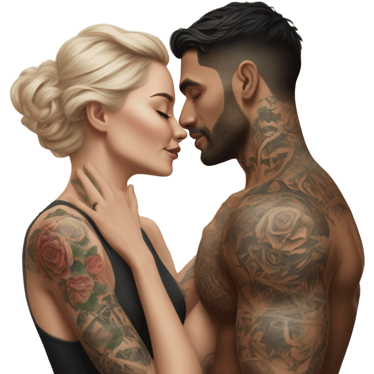 Hyper Realistic beautiful woman touching a very handsome tattooed man emoji