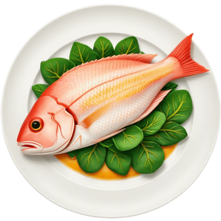 Cinematic fresh snapper fillet, pan-seared to golden perfection, soft and flaky texture, resting on a bed of sautéed greens, warm glowing background, refined and elegant. emoji