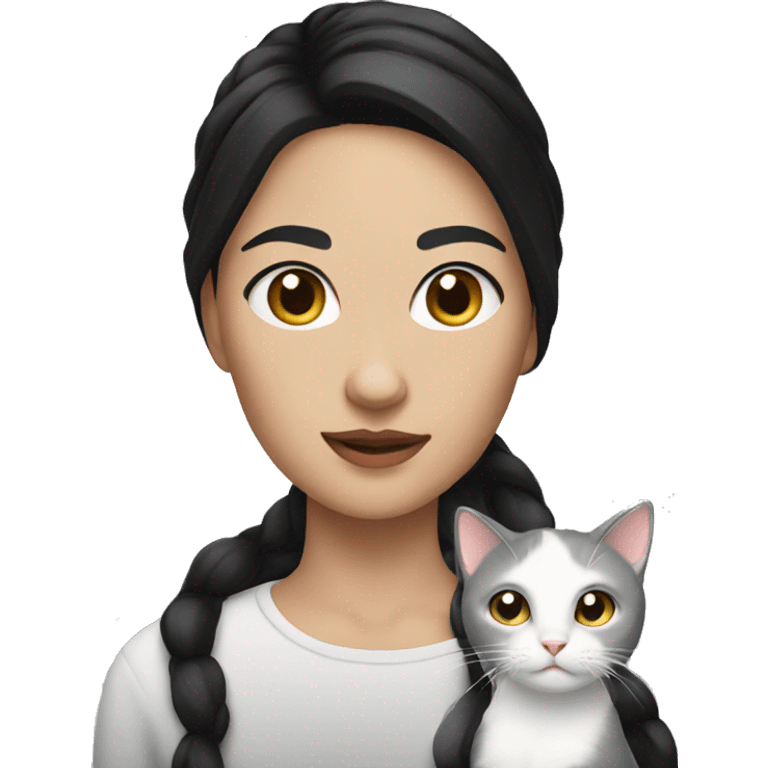 Woman with black hair  white cat  emoji