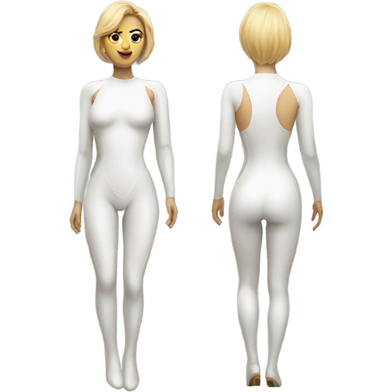 woman white latex bodysuit full front and back emoji