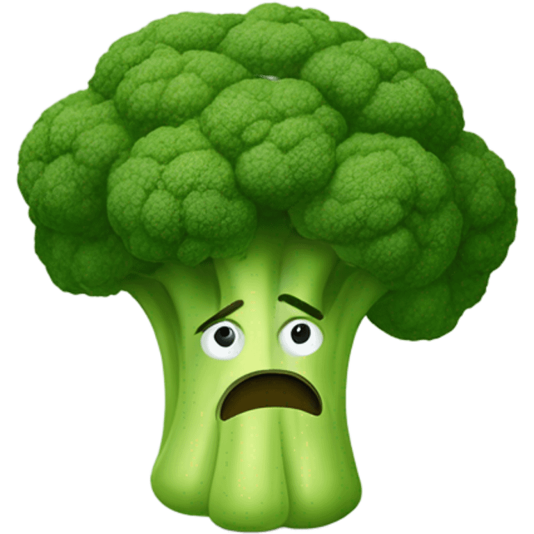 A sad broccoli with downcast eyes and a trembling lip looks upset, as if saying goodbye. emoji