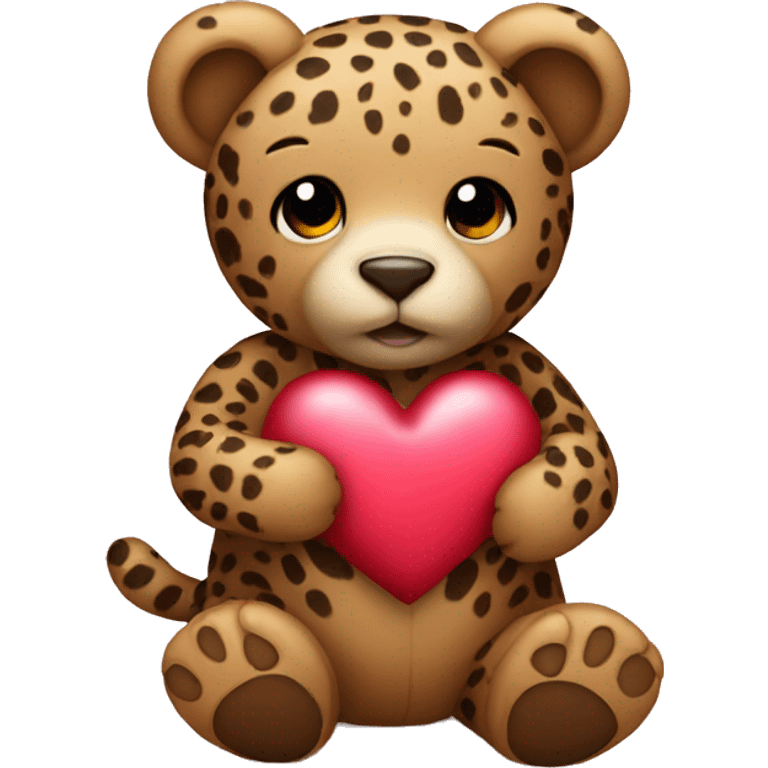 A teddy bear holding a leopard heart emoji