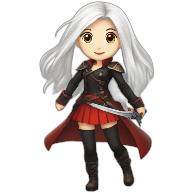 rpg-girl-with-long-straight white-hair-and-red-skirt and black tights like chibi emoji