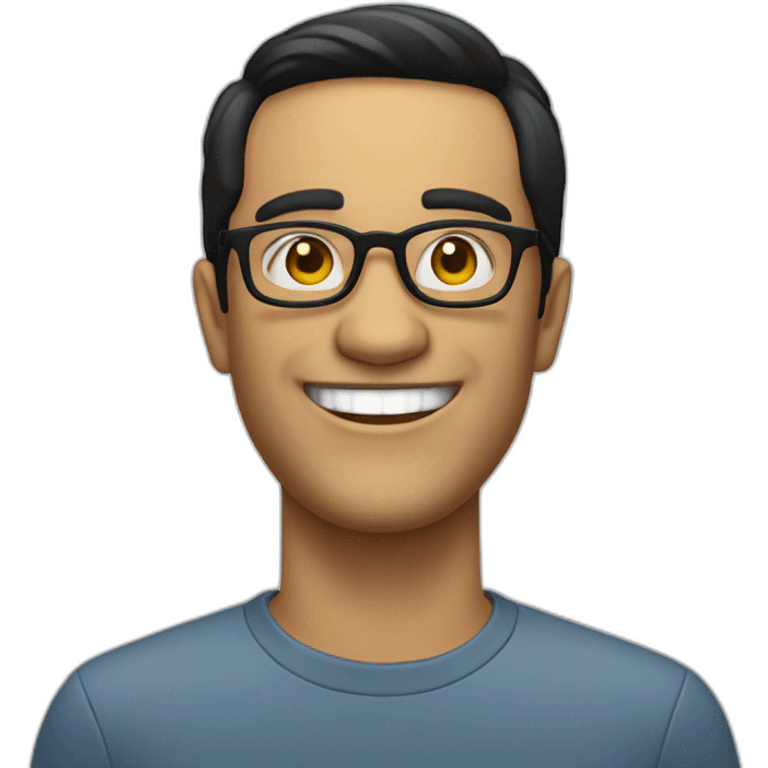 portuguese white man with straight black hair down below ears, round glasses and a big smile emoji