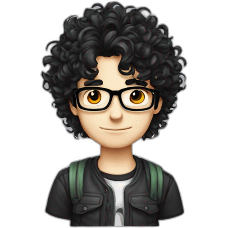 Nerd gamer geek emo boy curly long hair emoji