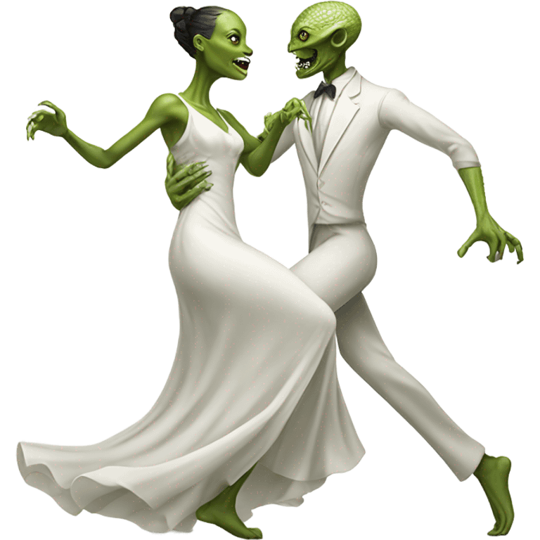  a Reptilian alien woman, in white dress, dance with a man emoji