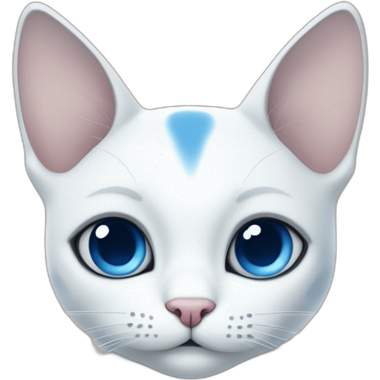 cartoon white and blue cat with one big blue spot on the right eye and on the ear, emoji