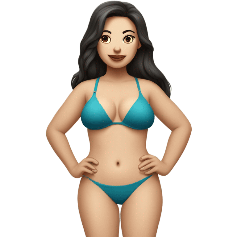 Hourglass woman bikini long dark hair, curvy, pale skin emoji