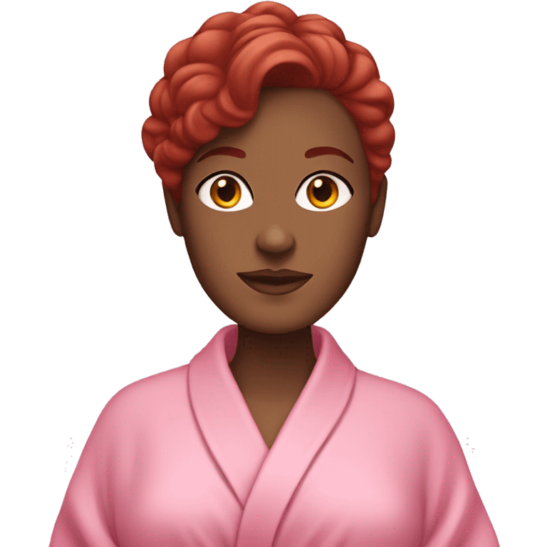 Dark red haired white woman pink spa robe emoji