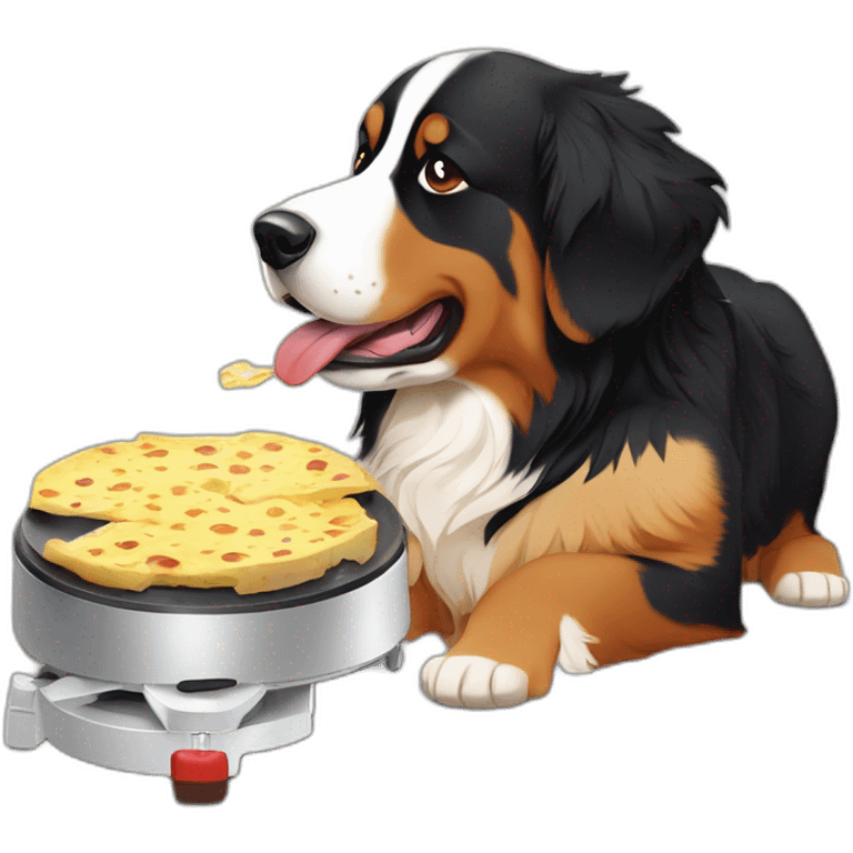 bernese mountain dog eating swiss raclette emoji