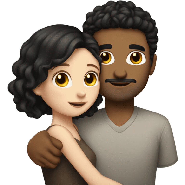 white girl with black hair hugging light brown spanish man  emoji