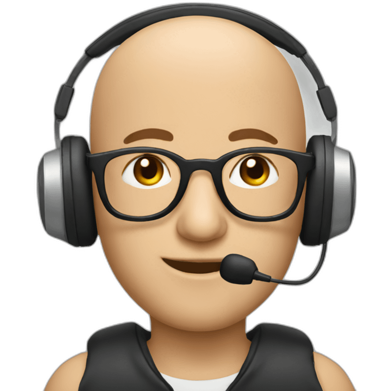 bald man with glasses, microphone and headphones emoji