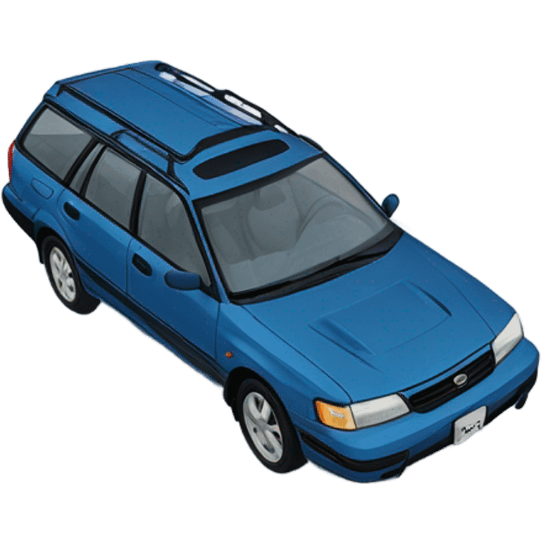 Blue 1990 Subaru legacy wagon in a snow fille ditch emoji