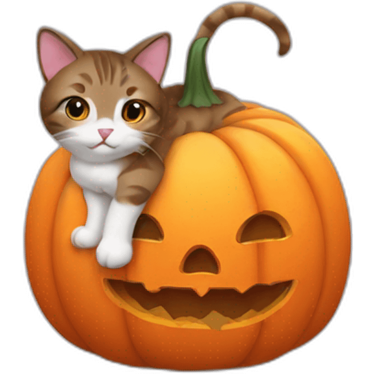 cat sitting in pumpkin emoji