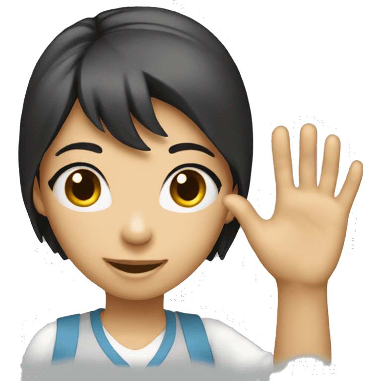 asian girl waving wit long h emoji