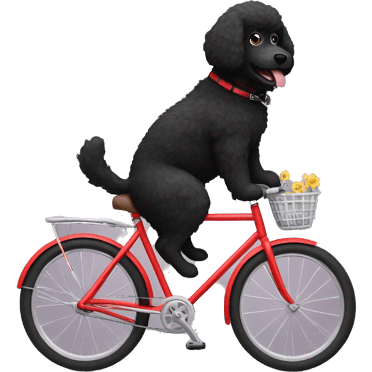 Black fluffy dog riding a bike ￼ emoji