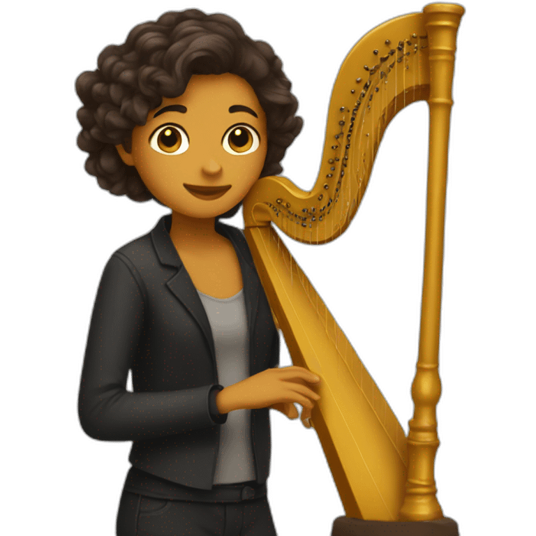 Dark curry hair harpist emoji