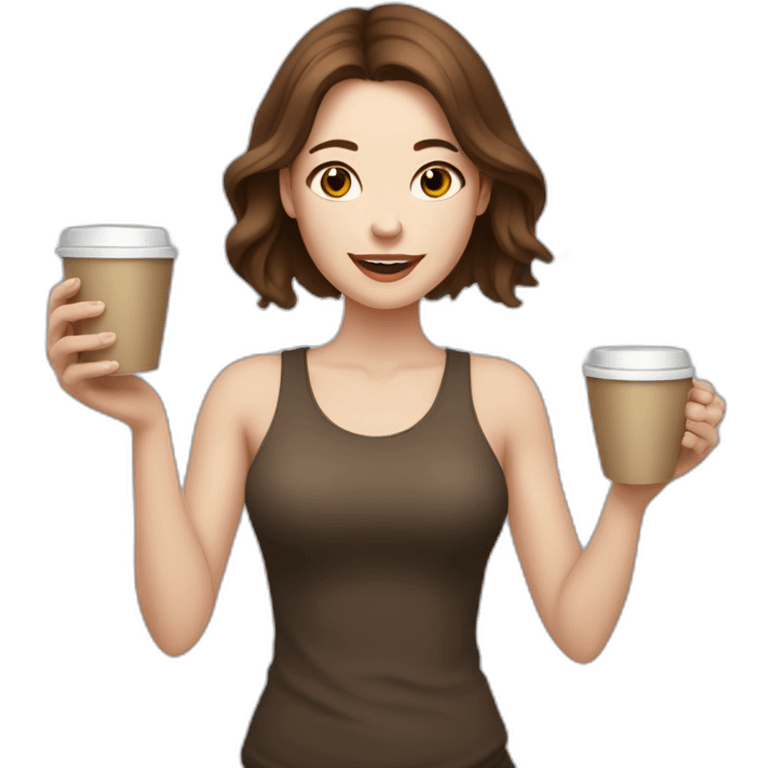 woman with brown hair and pale skin juggling with coffee cups emoji