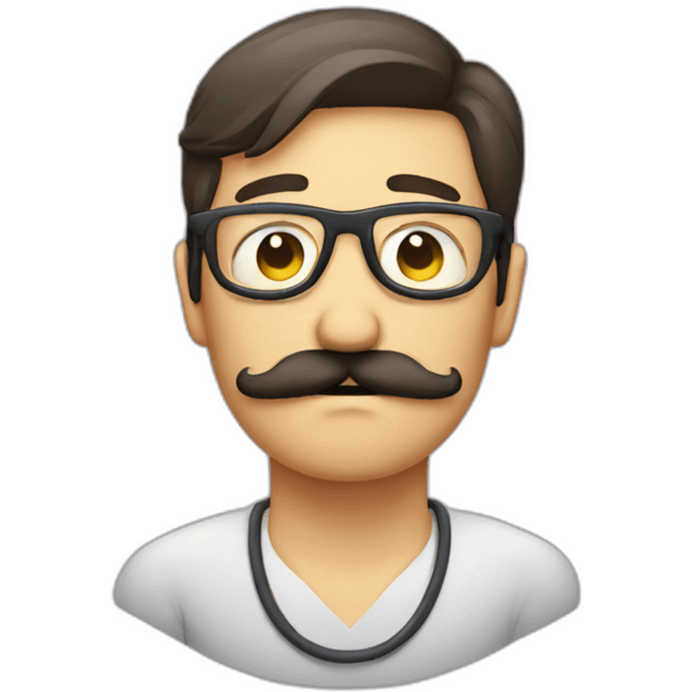 mustache man with glasses feeling sick emoji