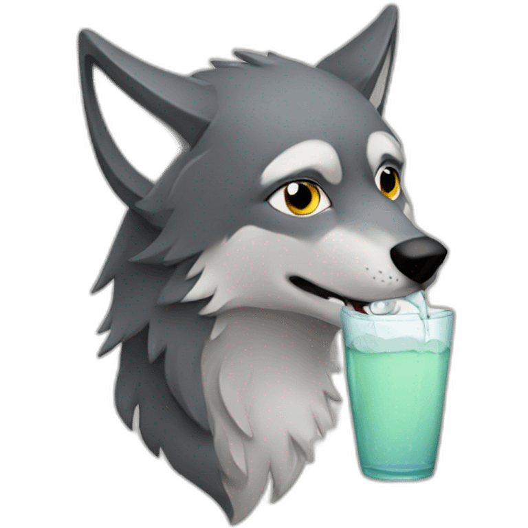 A wolf drinking emoji