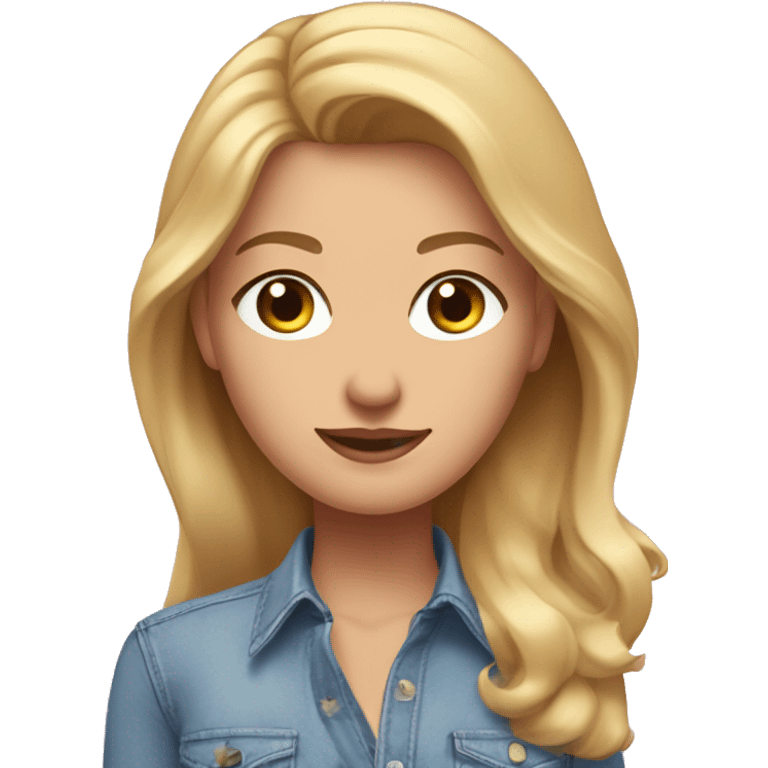 acurvy blonde woman with long hair, blue eyes and a light pink shirt, and a jean skirt, with a transparent backround emoji