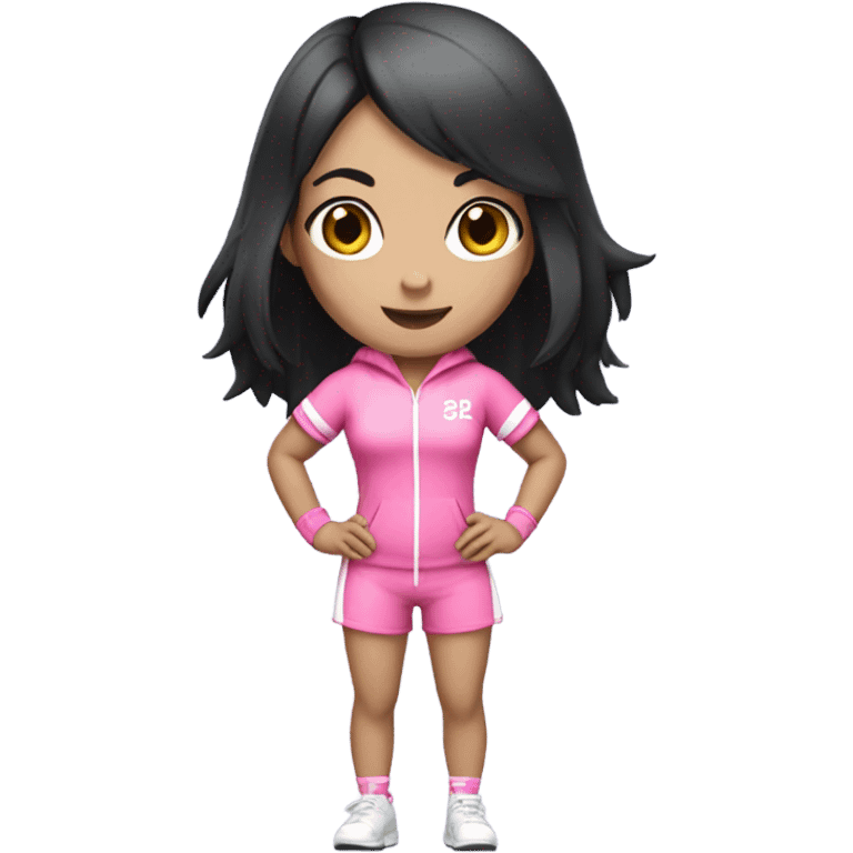 Yoga catgirl black hair  white skin full body pink sport  emoji