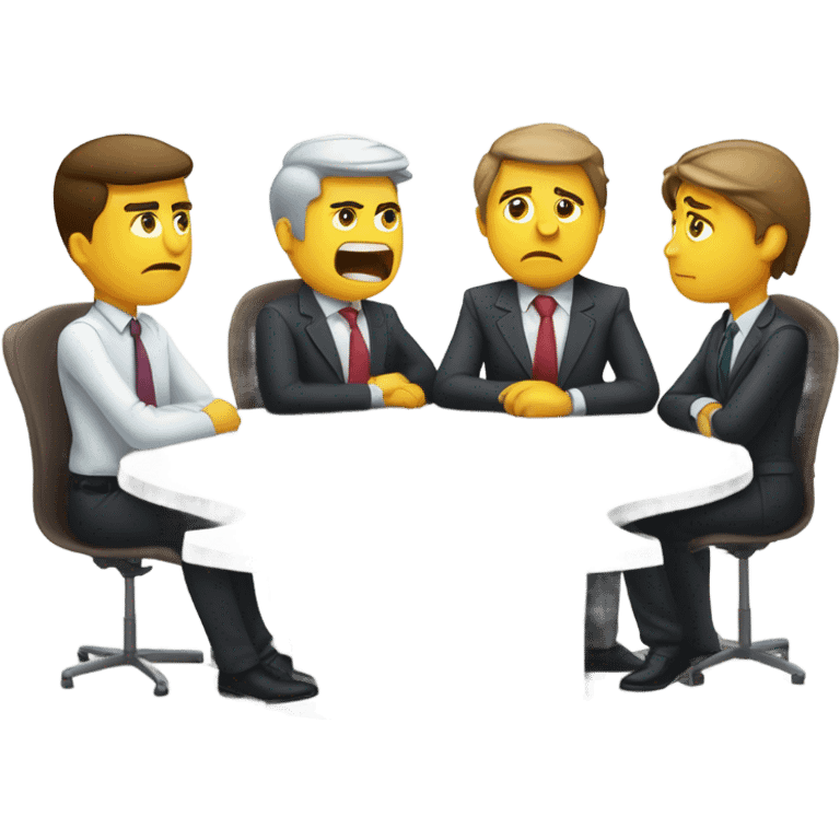 business people sitting at a round table looking unhappy emoji