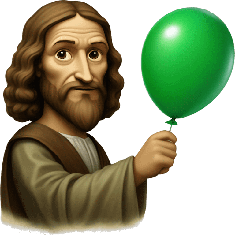 leonardo da Vinci holds a green balloon in his hand emoji