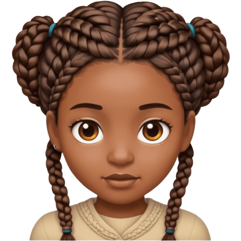 Short black girl with braids and a big head emoji