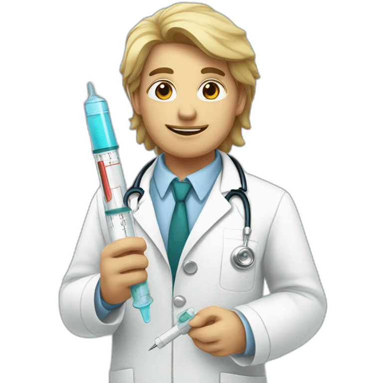 A doctor in a white coat and a syringe emoji