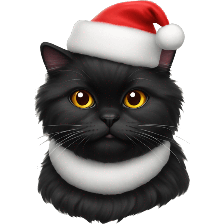 Black persian cat with christmas hat emoji