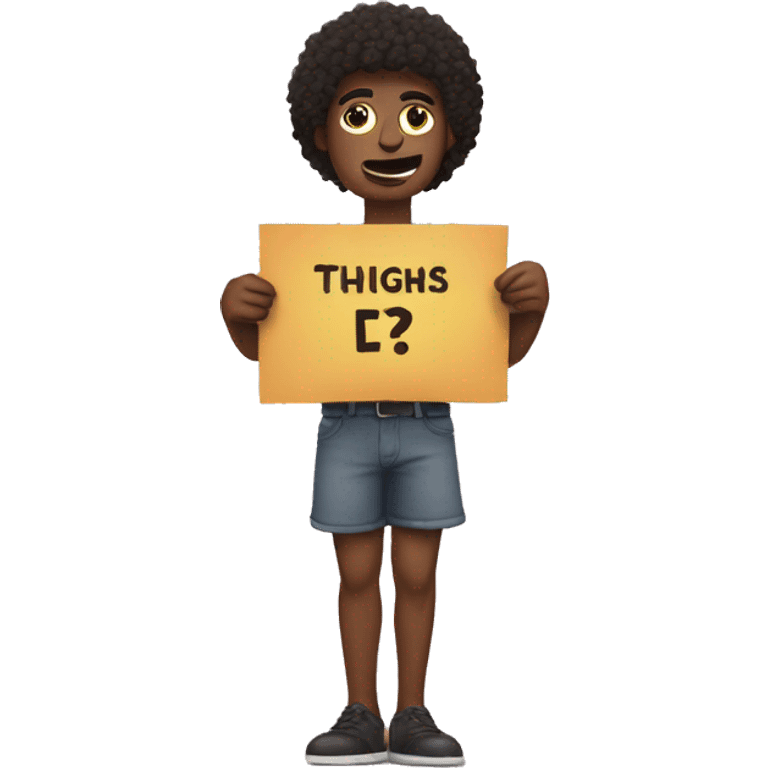 Dud holding a sign that says thighs emoji