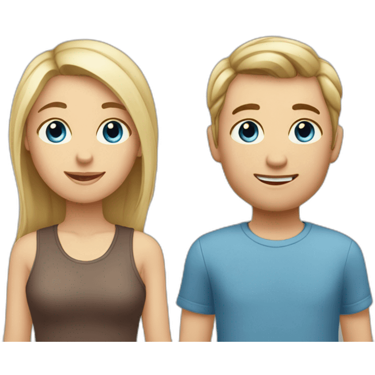 Tall boy with blue eyes and blonde hair with short girl with long brown hair and brown eyes emoji