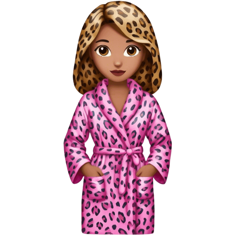 Lady wearing a pink leopard patterned dressing gown  emoji