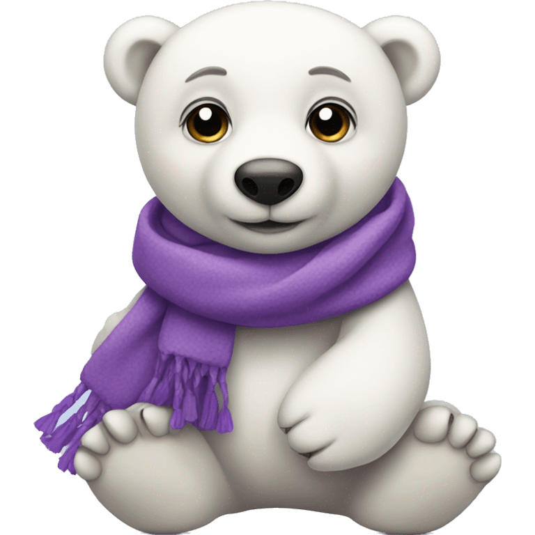 Cute polar bear with purple scarf sitting  emoji