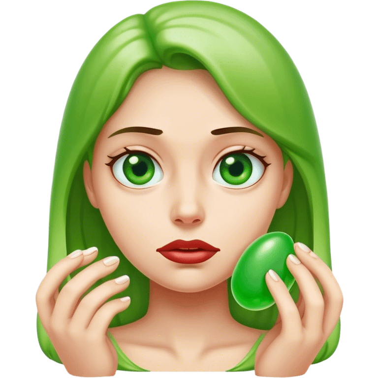 Jelly bean green half frown female  emoji